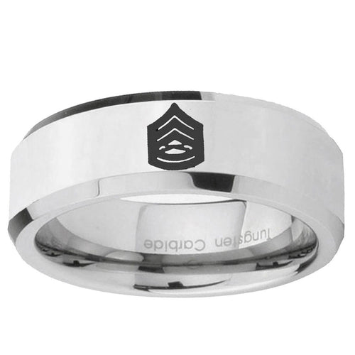 10mm Army Sergeant Major Beveled Edge Silver Tungsten Ring
