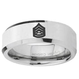 5, 8mm Army Sergeant Major Beveled Edge Silver Tungsten Ring