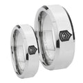 Army Sergeant Major Beveled Edges Silver Tungsten Wedding Band Set