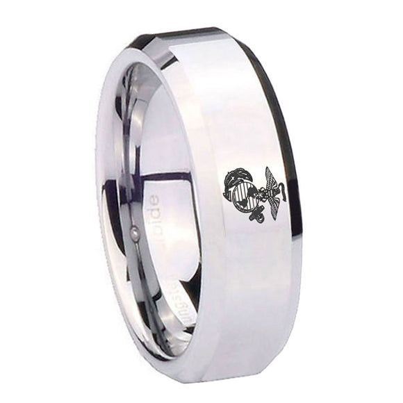 10mm-Marine-Beveled-Edges-Silver-Tungsten-Carbide-Men's-Wedding-Band