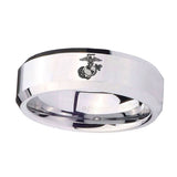 10mm-Marine-Beveled-Edges-Silver-Tungsten-Carbide-Men's-Wedding-Band