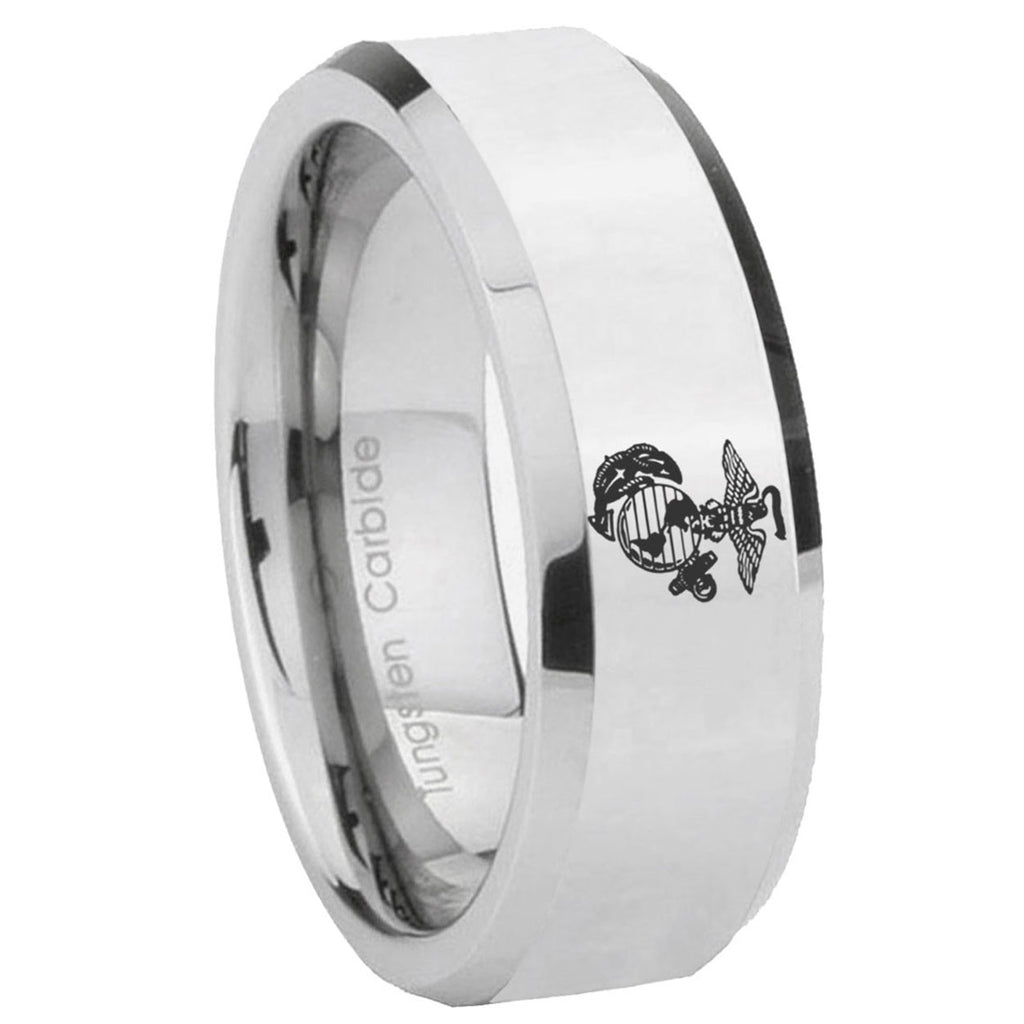 10mm Marine Beveled Edges Silver Tungsten Carbide Men's Wedding Band