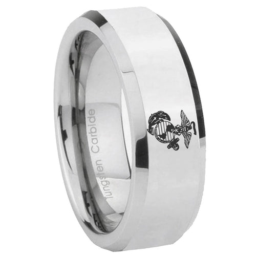10mm Marine Beveled Edges Silver Tungsten Carbide Men's Wedding Band