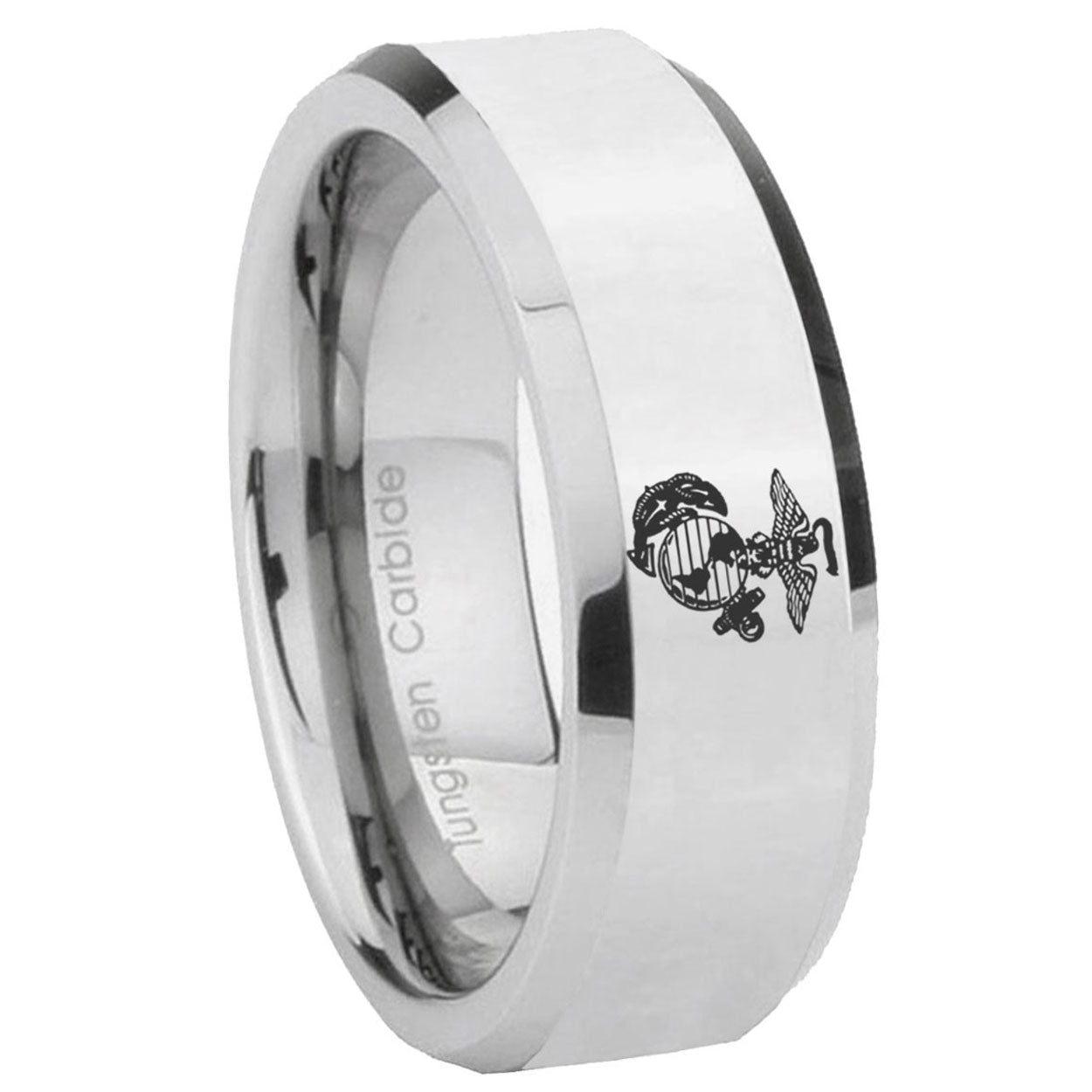 8MM Marine Bevel Polish Silver Tungsten Ring For Him