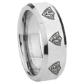 8MM Multiple CTR Bevel Polish Silver Tungsten Mens Casual Ring