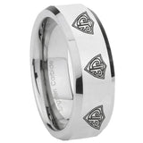 8mm Multiple CTR Beveled Edges Silver Tungsten Carbide Wedding Engraving Ring