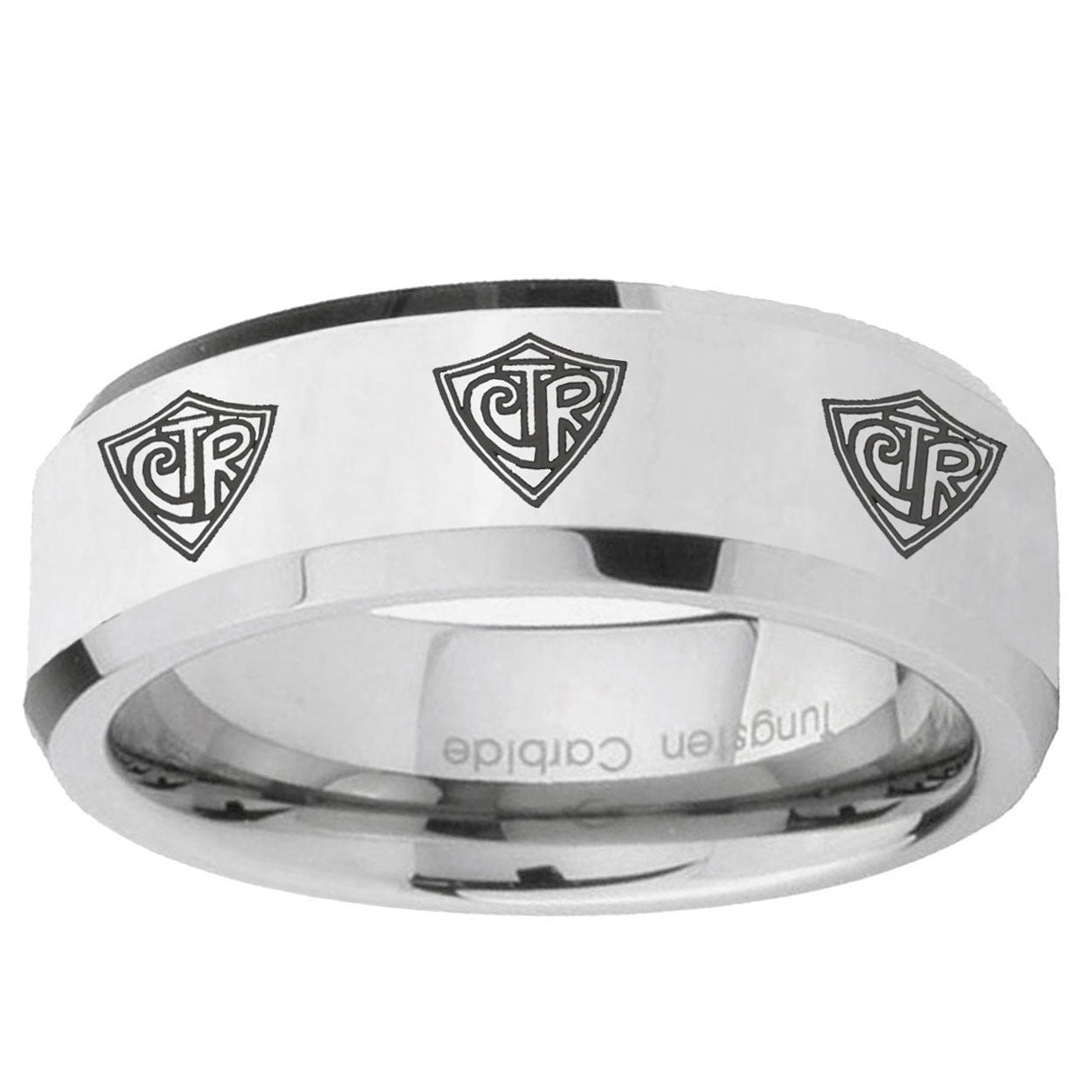 10mm Multiple CTR Beveled Edge Silver Tungsten Ring