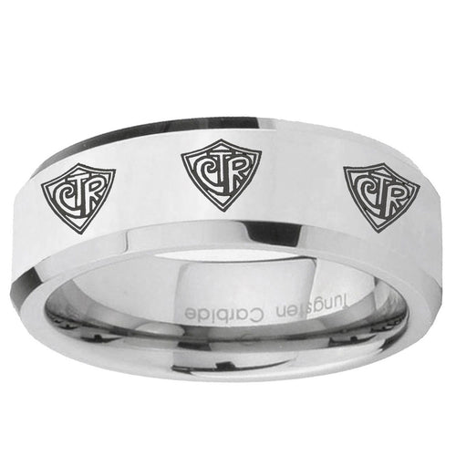 10mm Multiple CTR Beveled Edge Silver Tungsten Ring