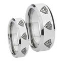 Multiple CTR Beveled Edges Silver Tungsten Engagement Ring Set
