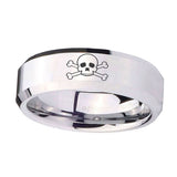 10mm-Skull-Beveled-Edges-Silver-Tungsten-Carbide-Wedding-Bands-Ring