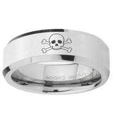 10mm Skull Beveled Edge Silver Tungsten Ring