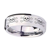 10mm-Multiple-Skull-Beveled-Edges-Silver-Tungsten-Carbide-Mens-Ring-Personalized