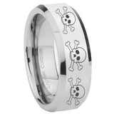 8mm Multiple Skull Beveled Edges Silver Tungsten Carbide Wedding Engraving Ring