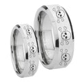 Multiple Skull Beveled Edges Silver Tungsten Matching Ring Set