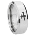 8MM Fleur-De-Lis Bevel Polish Silver Tungsten Wedding Band For Men