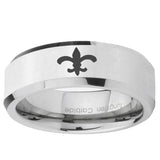 10mm Fleur-De-Lis Beveled Edge Silver Tungsten Ring