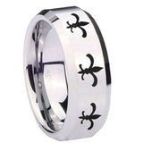 8mm-Multiple-Fleur-De-Lis-Beveled-Edges-Silver-Tungsten-Men's-Engagement-Ring