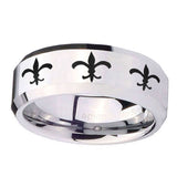 10mm-Multiple-Fleur-De-Lis-Beveled-Edges-Silver-Tungsten-Carbide-Bands-Ring