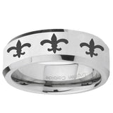 5, 8mm Multiple Fleur-De-Lis Beveled Edge Silver Tungsten Ring