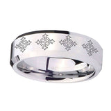 10mm-Multiple-Crosses-Beveled-Edges-Silver-Tungsten-Carbide-Custom-Mens-Ring