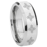 10mm Multiple Crosses Beveled Edges Silver Tungsten Carbide Custom Mens Ring