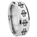 10mm Multiple Fleur Delis Beveled Edges Silver Tungsten Mens Engagement Band