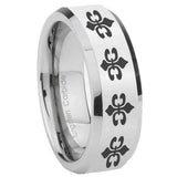 8mm Multiple Fleur Delis Beveled Edges Silver Tungsten Mens Wedding Ring