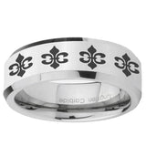 5, 8mm Multiple Fleur-De-Lis Beveled Edge Silver Tungsten Mens Wedding Ring