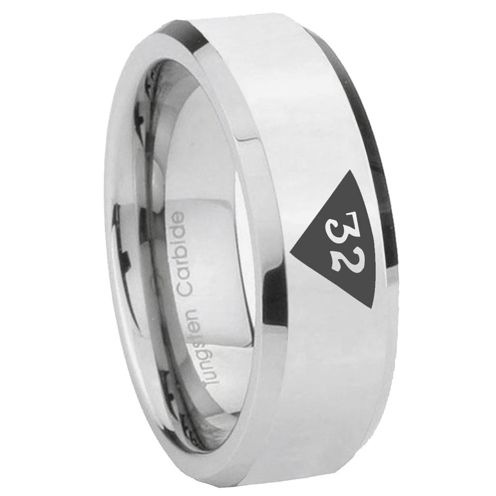 10mm Masonic 32 Triangle Design Freemason Beveled Edges Silver Tungsten Carbide Rings for Men