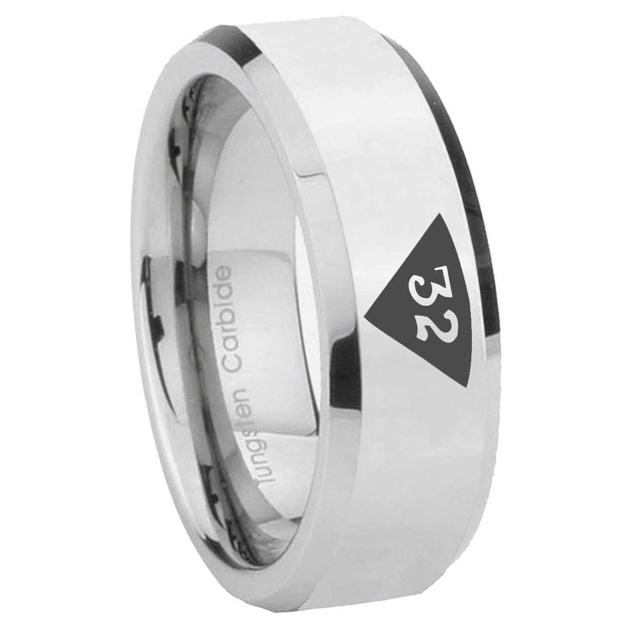 10mm Masonic 32 Triangle Design Freemason Beveled Edges Silver Tungsten Carbide Rings for Men