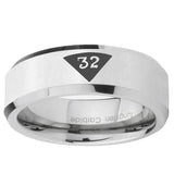 5, 8mm Masonic 32 Triangle Design Freemason Beveled Edge Silver Tungsten Ring