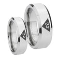 Masonic 32 Triangle Design Freemason Beveled Edges Silver Tungsten Couple Wedding Bands