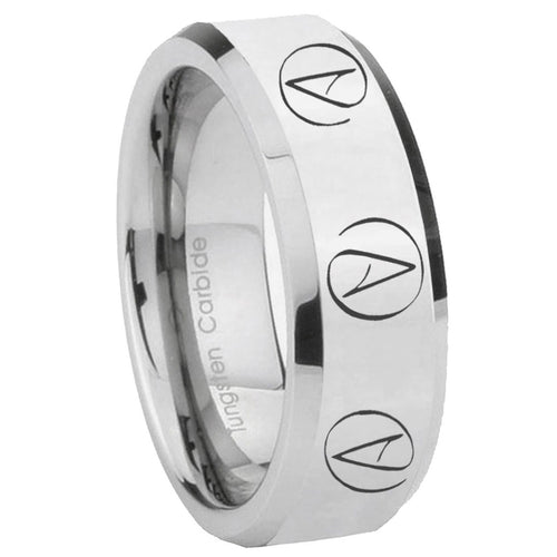 10mm Atheist Design Beveled Silver Tungsten Custom Ring for Men
