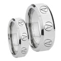Atheist Design Beveled Silver Tungsten His Hers Set Rings