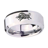 10mm-Wild-Boar-Beveled-Edges-Silver-Tungsten-Carbide-Mens-Ring-Engraved