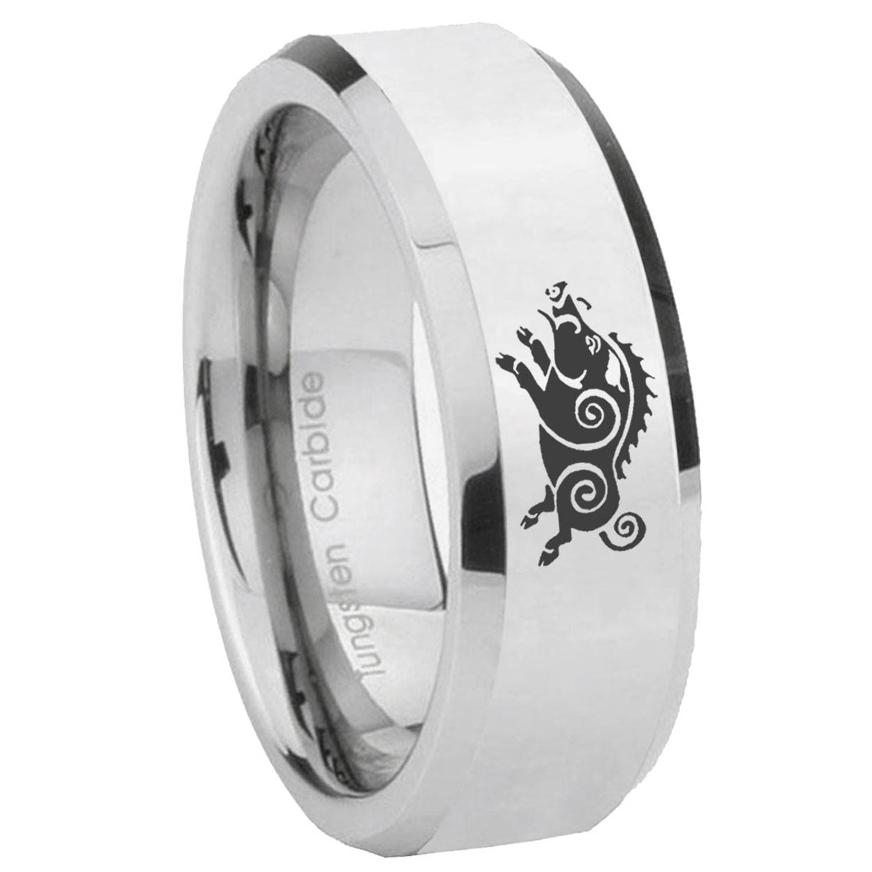 8MM Wild Boar Bevel Polish Silver Tungsten Promise Ring