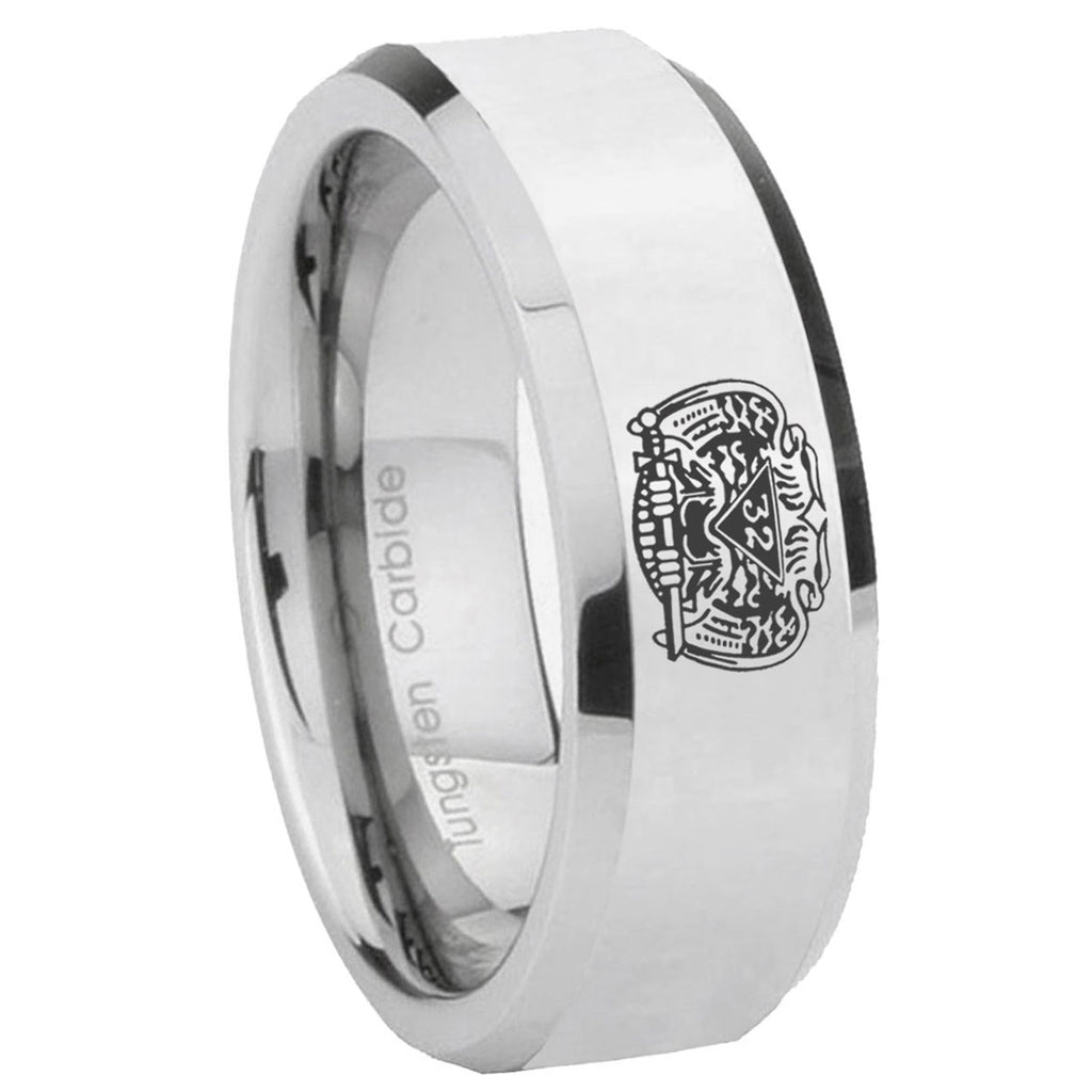 10mm Masonic 32 Degree Freemason Beveled Edges Silver Tungsten Carbide Rings for Men