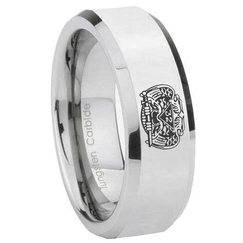 10mm Masonic 32 Degree Freemason Beveled Edges Silver Tungsten Carbide Rings for Men