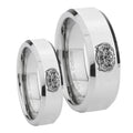 Masonic 32 Degree Freemason Beveled Edges Silver Tungsten Promise Ring Set