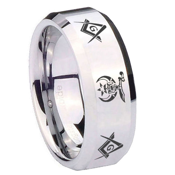 8mm-Masonic-Shriners-Beveled-Edges-Silver-Tungsten-Mens-Anniversary-Ring