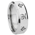 8MM Masonic Shriners Bevel Polish Silver Tungsten Wedding Band Men