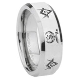 8mm Masonic Shriners Beveled Edges Silver Tungsten Mens Anniversary Ring