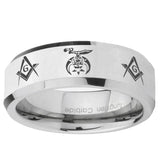 5, 8mm Masonic Shriners Beveled Edge Silver Tungsten Ring