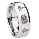 10mm-Masonic-32-Design-Beveled-Edges-Silver-Tungsten-Carbide-Mens-Ring
