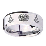 10mm-Masonic-32-Design-Beveled-Edges-Silver-Tungsten-Carbide-Mens-Ring