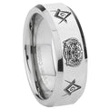 8MM Masonic 32 Design Bevel Polish Silver Tungsten Ring For Men