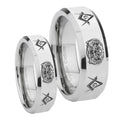Masonic 32 Design Beveled Edges Silver Tungsten Promise Ring Set