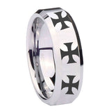 10mm-Multiple-Maltese-Cross-Beveled-Edges-Silver-Tungsten-Mens-Wedding-Band
