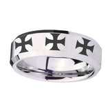 10mm-Multiple-Maltese-Cross-Beveled-Edges-Silver-Tungsten-Mens-Wedding-Band