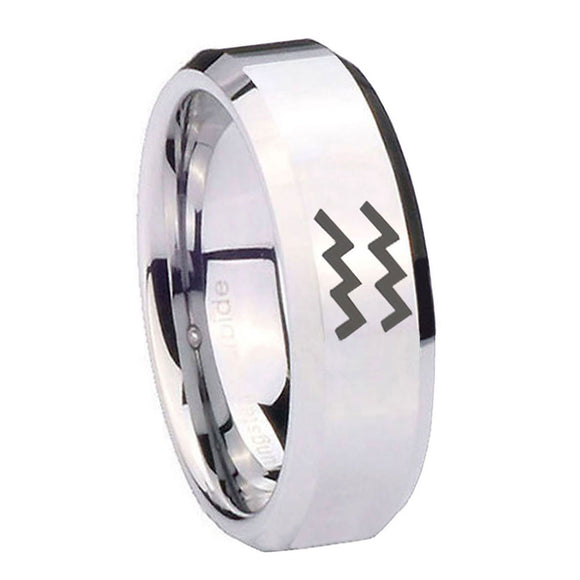 10mm-Aquarius-Horoscope-Beveled-Edges-Silver-Tungsten-Carbide-Men's-Bands-Ring